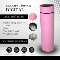 Garrafa Térmica Digital 500ml Premium em Aço Inox com Termômetro Digital Monitorar Temperatura Display Digital Visor Led - loja online