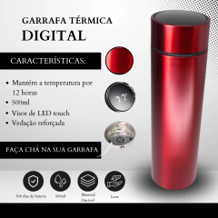 Imagem do Garrafa Térmica Digital 500ml Premium em Aço Inox com Termômetro Digital Monitorar Temperatura Display Digital Visor Led