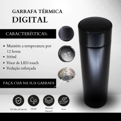 Garrafa Térmica Digital 500ml Premium em Aço Inox com Termômetro Digital Monitorar Temperatura Display Digital Visor Led - The Modern Girl Shop