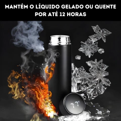 Garrafa Térmica Digital 500ml Premium em Aço Inox com Termômetro Digital Monitorar Temperatura Display Digital Visor Led