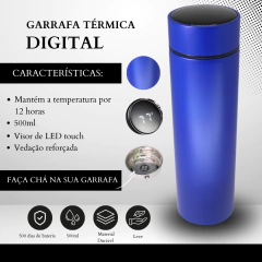 Imagem do Garrafa Térmica Digital 500ml Premium em Aço Inox com Termômetro Digital Monitorar Temperatura Display Digital Visor Led