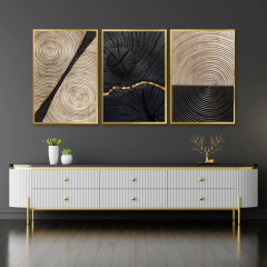 TRIO DE QUADROS ABSTRATO PRETO E DOURADO - comprar online