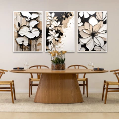 TRIO DE QUADROS ABSTRATOS FLORES NUDE - comprar online
