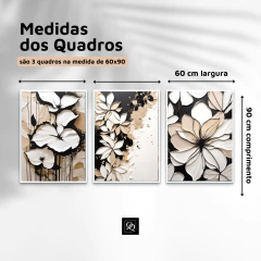 TRIO DE QUADROS ABSTRATOS FLORES NUDE - Quadros & Quadrinhos