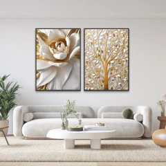 DUPLA DE QUADROS FLORAL E ÁRVORE DA VIDA - Quadros & Quadrinhos