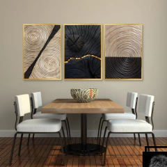 TRIO DE QUADROS ABSTRATO PRETO E DOURADO na internet