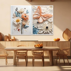 DUPLA DE QUADROS FLORES E BORBOLETAS - loja online