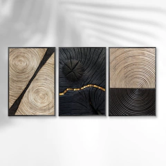 TRIO DE QUADROS ABSTRATO PRETO E DOURADO - loja online