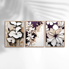 TRIO DE QUADROS ABSTRATOS FLORES NUDE - loja online