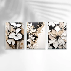 TRIO DE QUADROS ABSTRATOS FLORES NUDE - comprar online