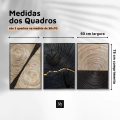 TRIO DE QUADROS ABSTRATO PRETO E DOURADO - comprar online