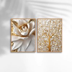 DUPLA DE QUADROS FLORAL E ÁRVORE DA VIDA - comprar online
