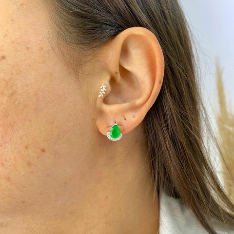 Brinco de Prata Gota Zircônia Base Cravejada 11mm - comprar online