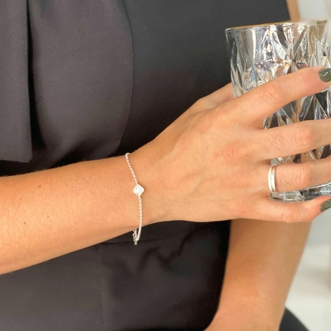 Pulseira de Prata 1 Trevo Pedra Natural Madrepérola Borda Pontilhada 8mm Insp.VCleef - comprar online