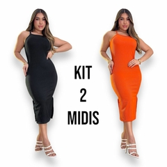 Kit 2 Vestidos Midi Feminino de Alça Básico Longo - comprar online