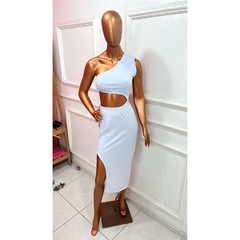Vestido Midi com detalhe de Argola com Fenda Lateral Longo LVC18 - loja online