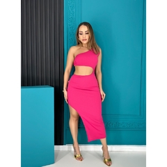 Vestido Midi com detalhe de Argola com Fenda Lateral Longo LVC18 - loja online