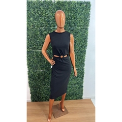 Vestido Feminino Midi No Canelado com detalhe de Argola na frente LVC20