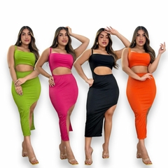 Kit 4 Vestidos Midi No Canelado com Fenda Lateral Longo - comprar online