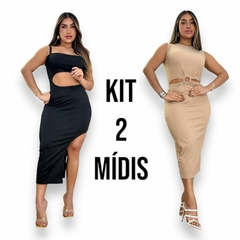 Kit 2 Vestidos Midi Feminino No Canelado De Alcinha e Com Detalhe de Argola - loja online