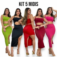 Kit 5 Vestidos Midi No Canelado Com Fenda Lateral Longo - comprar online