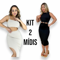 Imagem do Kit 2 Vestidos Midi Feminino No Canelado De Alcinha e Com Detalhe de Argola