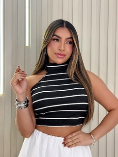 Cropped Gola Alta Listrado Modelo Novo - loja online