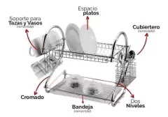 Secaplatos Escurridor Cubiertos 2 Pisos Organizador Acero