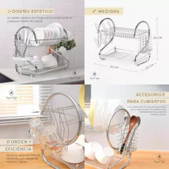 Secaplatos Escurridor Cubiertos 2 Pisos Organizador Acero - comprar online