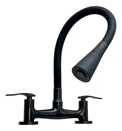 Canilla Doble Comando Pico Flexible Mesada Griferia Deluxe Acabado Mate Color Negro