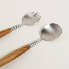 SET DE CUBIERTOS PARA ENSALADA ACERO Y ACACIA 28,5 CM CON BOOK - Alfonsina Deco