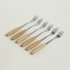 SET X 6 TENEDORES DE ACERO MANGO DE MADERA 16 CM - comprar online
