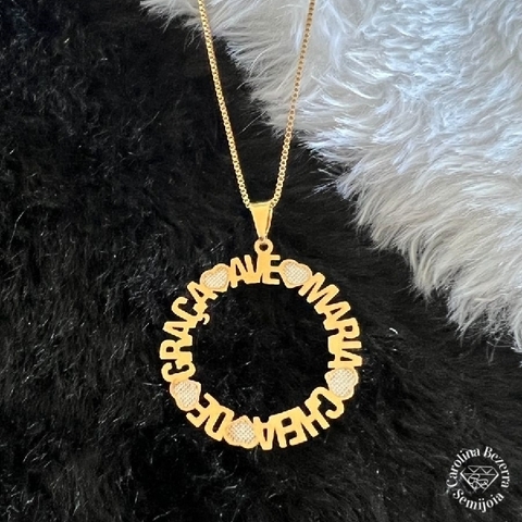 Colar Mandala Ave Maria Cheia de Graça Semijoia Ouro - comprar online