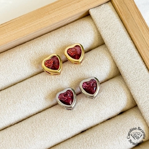 Brinco Coração de Zircônia Rubi Semijoia Ródio Branco - comprar online