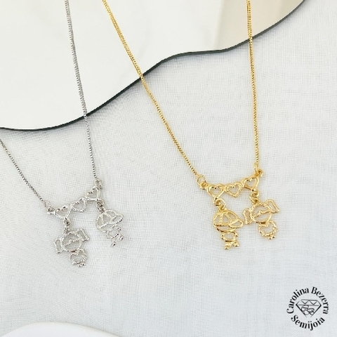 Colar Personalizado Casal Vazados Semijoia Ródio Branco - comprar online