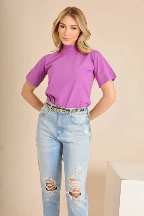 T-SHIRT GOLA ALTA - ROXO SINERGETICO