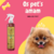 Frasco do Fluído Finalizador Térmico Calcedônia da Dolce Pet com um cachorro Pomeranian sorridente ao fundo.