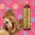 Shampoo neutralizador de odores Turmalina Cereja e Avelã em um fundo com patas de cachorro e um cão feliz ao lado do produto.
