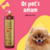 Frasco de shampoo neutralizador de odores Dolce Pet com essência de cereja e avelã, ao lado de um cachorro fofo.