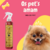 Frasco de Fluído Fixador Ônix da Dolce Pet para cães e gatos, sabor cereja e avelã, com um cachorro fofinho ao fundo.