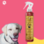 Frasco de Fluído Fixador Ônix da Dolce Pet com aroma de cereja e avelã, ao lado de um cachorro sorridente
