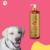 Frasco da Máscara Hidratação Reconstrutora Ágata Bambu Mossô Dolce Pet de 450 ml ao lado de um cachorro sorridente.
