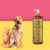 Frasco de shampoo Suave Esmeralda Cereja e Avelã da Dolce Pet com um cachorro e um gato ao fundo.
