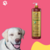 Frasco de shampoo Suave Esmeralda Cereja e Avelã de 1L da Dolce Pet, ao lado de um cachorro sorridente.