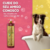 Frasco de shampoo Suave Esmeralda Bambu Mossô de 1L pronto uso, ao lado de um cachorro de pelagem clara em uma banheira, com fundo colorido e bolhas.