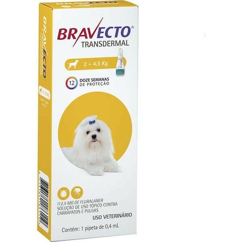 Bravecto Transdermal 112,5 Mg Cães 2-4,5kg Antipulgas Carrapatos MSD