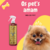 Frasco do produto Limpa Orelha Azurita da Dolce Pet, com fundo colorido e um cachorro sorridente.