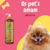 Frasco de Leave-In Amazonita Cereja e Avelã da Dolce Pet, 500ml, ao lado de um cachorro Pomeranian em fundo colorido.