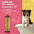 Frasco de shampoo neutralizador de odores Turmalina, Cereja e Avelã, com um cachorro em uma banheira ao fundo.