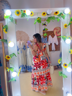 VESTIDO LONGO BABADO VERMELHO - Horun - Moda Hippie, Femina, Boho, Leve